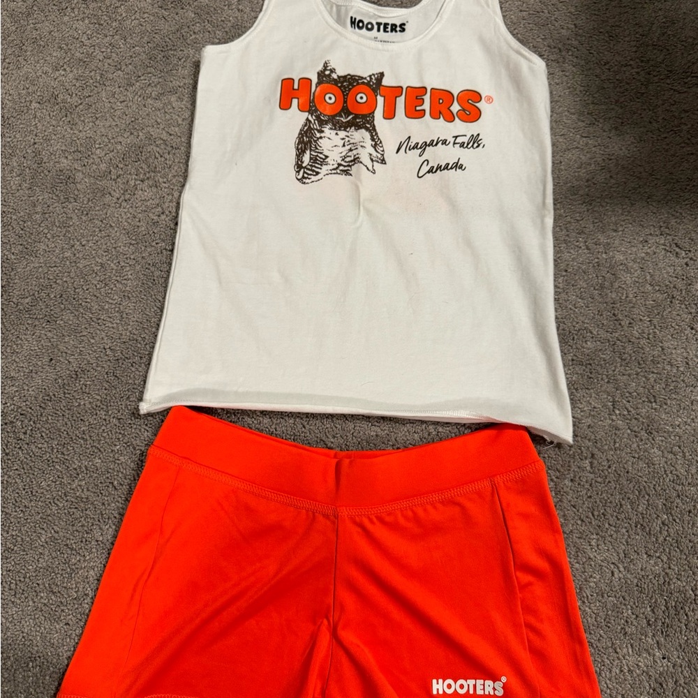 Hooters White Tank Top and Orange Shorts Set